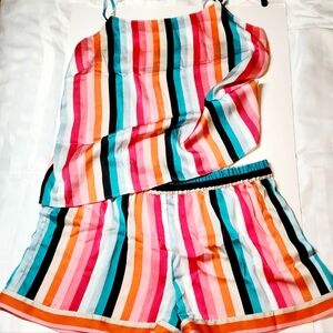 INC Shorty Pajama Lounge Set Satin Stripe Size L